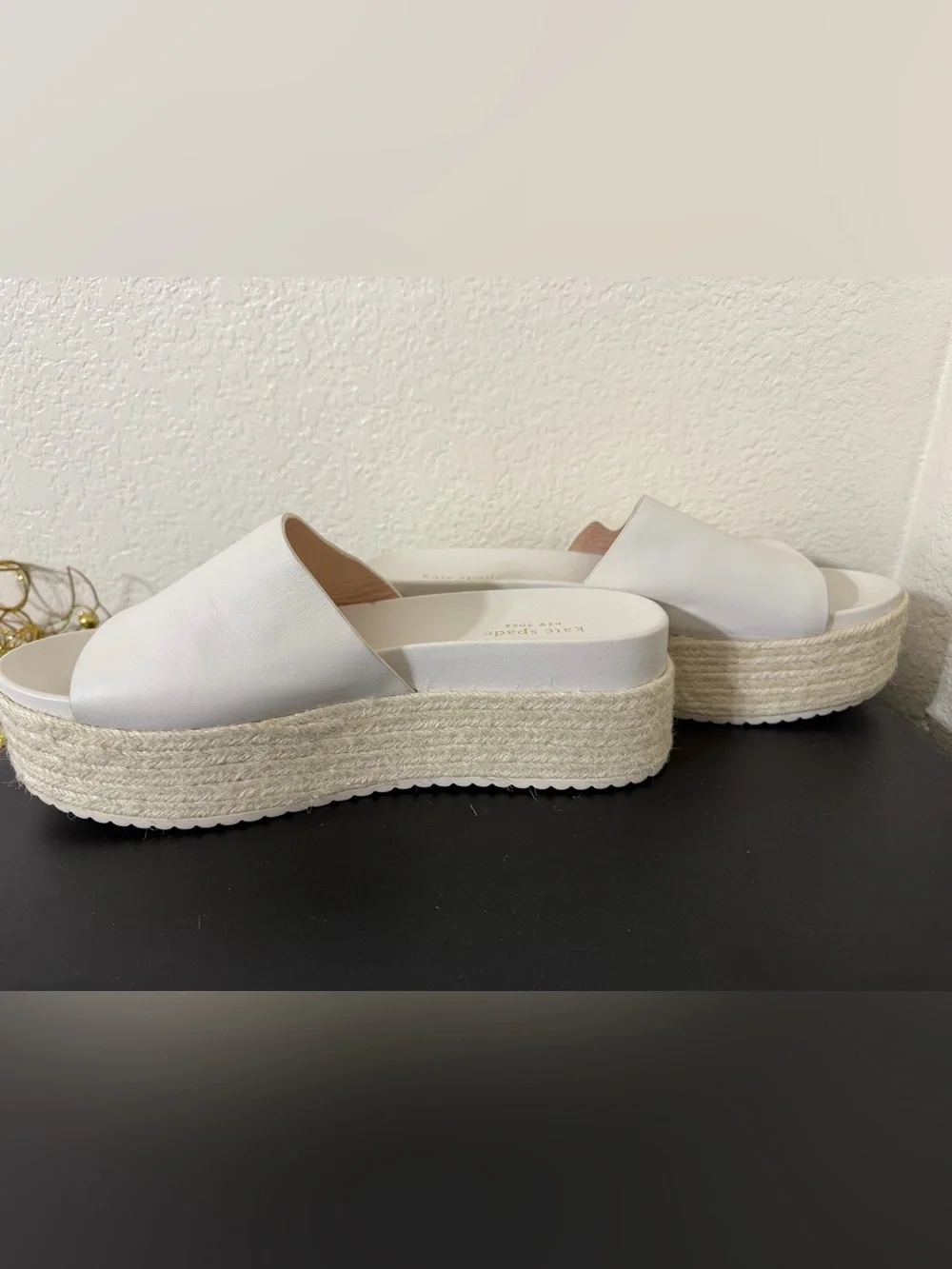 Kate Spade Zia espadrilles platform slide sandals cream leather size 9.5